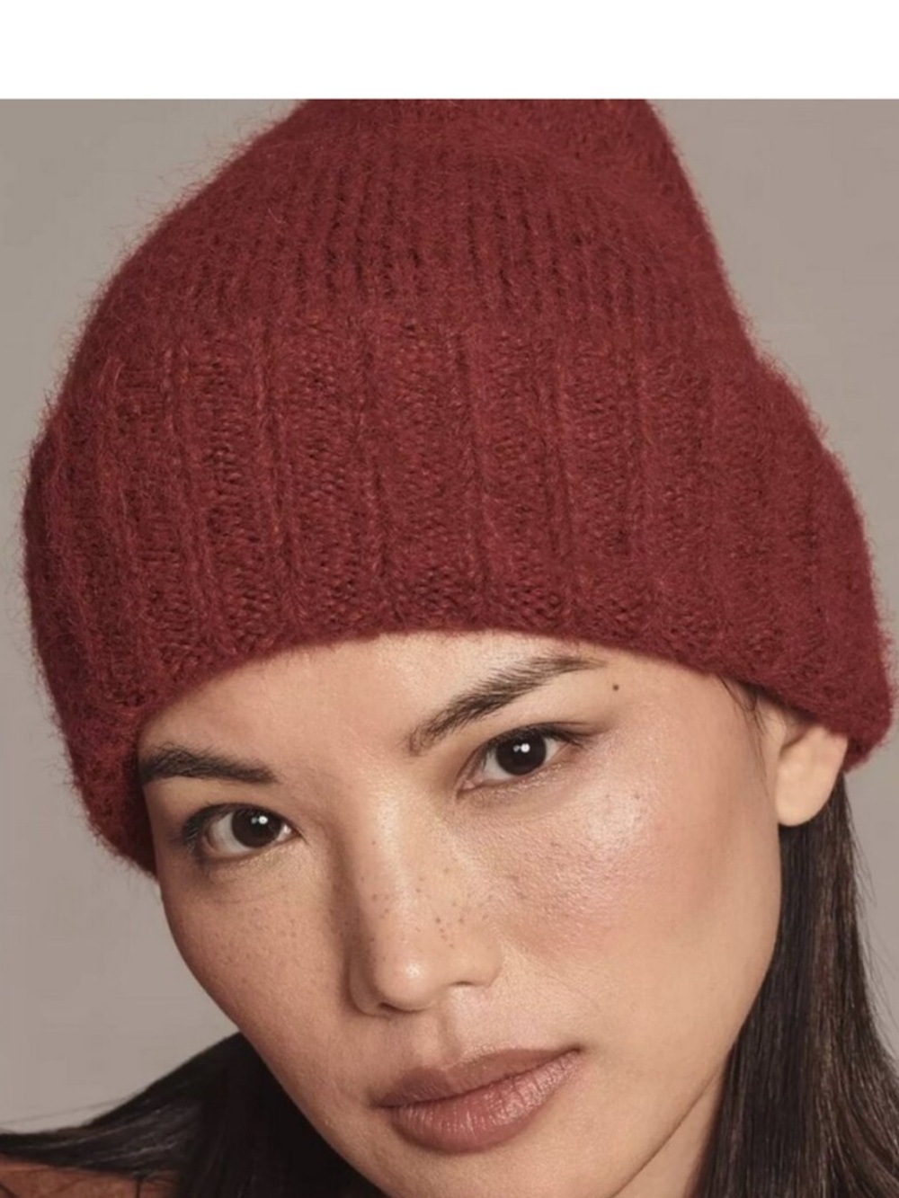 NWT By Anthropologie wool blend Ribbed Knit Beanie in Wine One Size